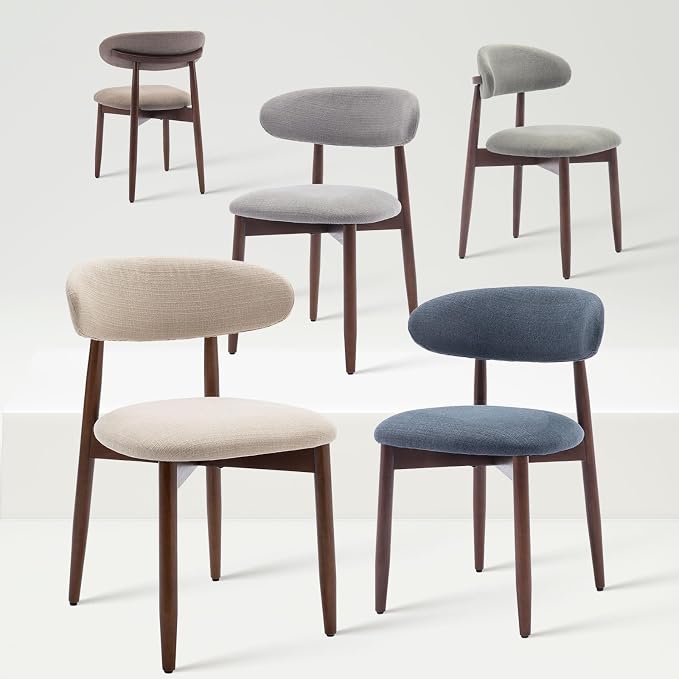 COLAMY Mid-Century Modern Wooden Dining Chair Set of 2, Indoor Upholstered Kitchen Chairs with 2.6" Cozy Padded Seat, Walnut Finish Side Dining Chair, [Blue]