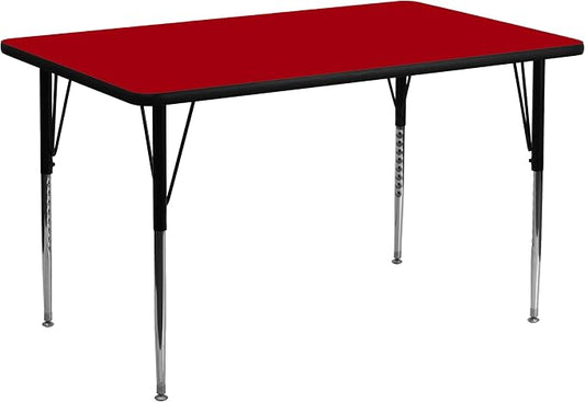 Flash Furniture 24''W x 48''L Rectangular Red Thermal Laminate Activity Table - Standard Height Adjustable Legs