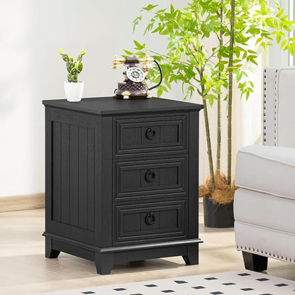 Joaxswe 18" Farmhouse Night Stand with 3 Drawers, Wood End Table Dresser for Bedroom, Black Nightstand, Bed Side Table with Metal Handle, Bedside Cabinet for Bedroom Living Room, Closet