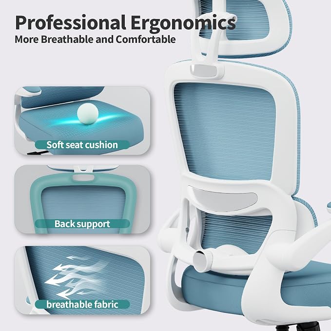 TRALT Office Chair Ergonomic Desk Chair, 330 LBS Home Mesh Office Desk Chairs with Wheels, Comfortable Gaming Chairs (1, Sky Blue)