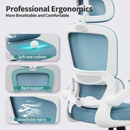 TRALT Office Chair Ergonomic Desk Chair, 330 LBS Home Mesh Office Desk Chairs with Wheels, Comfortable Gaming Chairs (1, Sky Blue)
