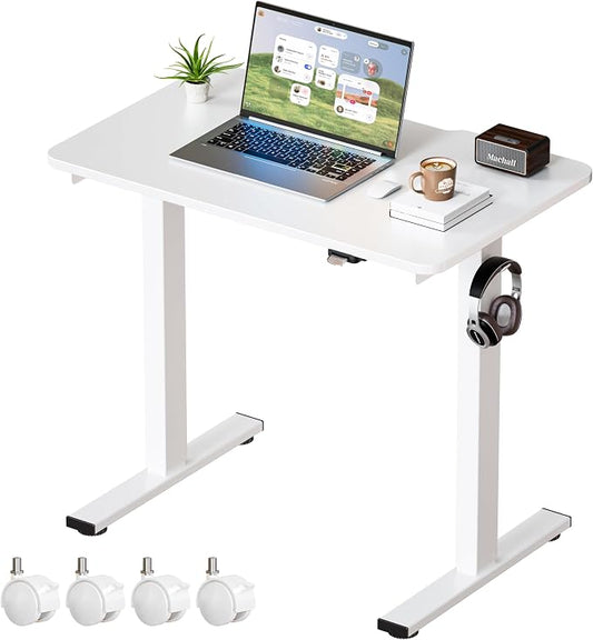 Okin Electric Standing Desk 31.5x19.7 Inches Small Computer Desk-Whole Piece Stand up Desk with Wheels Gaming Rolling Home Office Desks, White