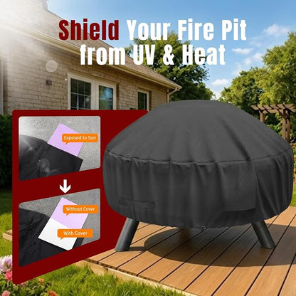 SHINESTAR Round Fire Pit Cover for 22-32 Inch Fire Pit - Waterproof and Windproof, with Straps and Built-in Vents, 32 Dia x 13.5 H, Black