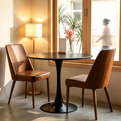 Round Dining Table, 27.6" Circle Tulip Table with Thickened Tabletop & Metal Pedestal, Mid Century Modern Bistro Table for Kitchen, Small Places, Living Room, Cafe (Black)