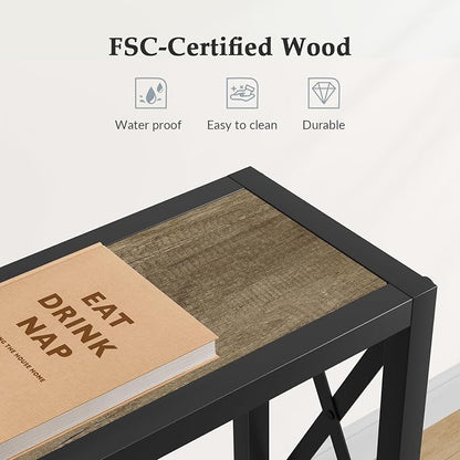 Gewudraw Sofa Table with Oulets and USB Ports, 55.1" Couch Table Behind Sofa, Industrial Long Skinny Stand for Hallway, Living Room, Bedroom, 6.5 Feet Power Cord