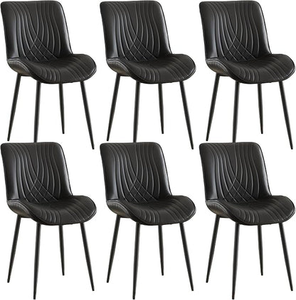 VECELO Dining Chairs Set of 6, Modern Upholstered Faux Leather Cushion Seat and Metal Legs for Kitchen, Living Room, Black
