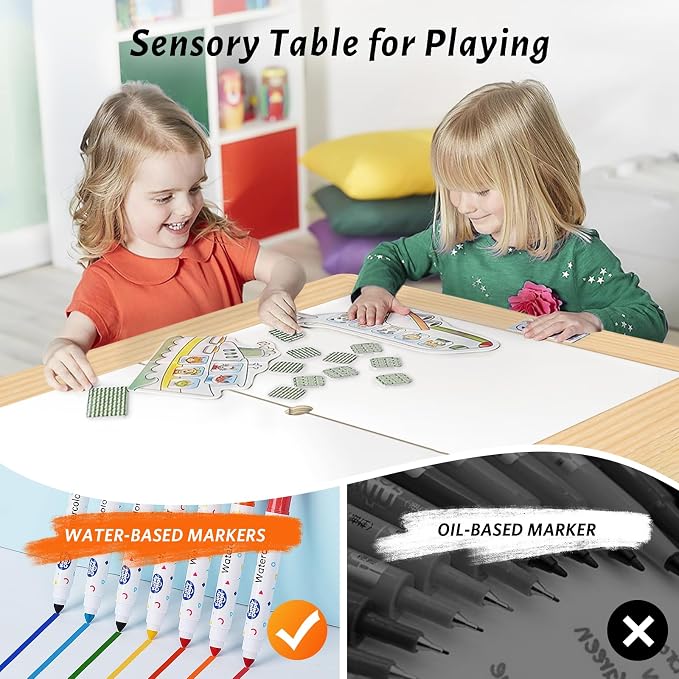 Easyego Wooden Sensory Table – Multifunctional Sand & Water Table with Double-Sided Lid, Paper Roll, Storage Box, Transparent & Game Board, and Foldable Bins for Kids' Indoor & Outdoor Play