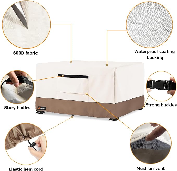 Fire Pit Cover Rectangular, Outdoor Heavy Duty 600D 100% Waterproof Tear-Resistant 48 Inch Fire Table Cover Rectangle, Patio Gas Fire Pit Table Covers, Beige 48" L x 28" W x 24" H
