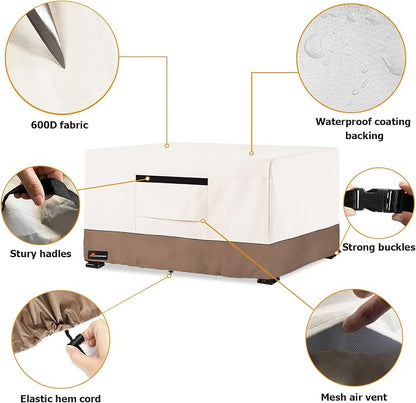 Fire Pit Cover Rectangular, Outdoor Heavy Duty 600D 100% Waterproof Tear-Resistant 48 Inch Fire Table Cover Rectangle, Patio Gas Fire Pit Table Covers, Beige 48" L x 28" W x 24" H