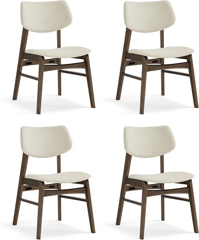 KISLOT Wooden Dining Chairs Set of 4, Upholstered Modern Dining Room Chairs, Solid Oak Wood Kitchen Chairs with Soft Cushion Backrest for Farmhouse, Restaurant, Café (Cream Fabric & Walnut Color)