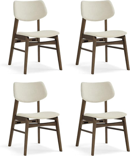 KISLOT Wooden Dining Chairs Set of 4, Upholstered Modern Dining Room Chairs, Solid Oak Wood Kitchen Chairs with Soft Cushion Backrest for Farmhouse, Restaurant, Café (Cream Fabric & Walnut Color)