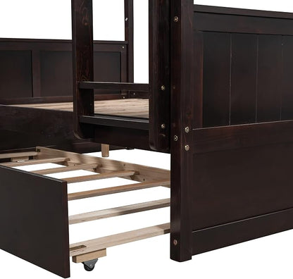 Bellemave Bunk beds Full Over Full with Twin Size Trundle, Low bunk Bed for Kids Adults and Teenagers，Espresso