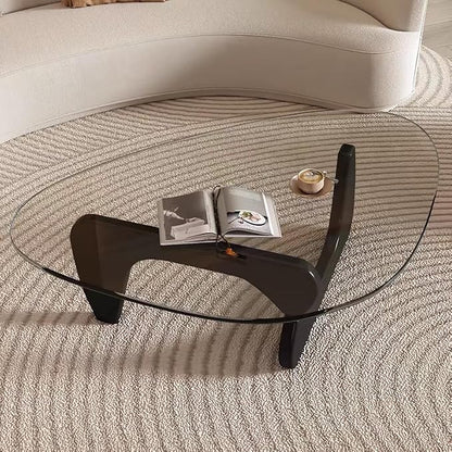 Mid Century Modern Glass Coffee Table, Coffee Table for Living Room, Noguchi Coffee Tables,Suitable for Bedroom Living Room Reception Office Tables (Black/Transparent, ML)