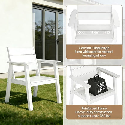 Outdoor Dining Set for 6, 7-Piece Patio Table and Chairs Set, HDPE Outdoor Dining Table and Chairs with Umbrella Hole, All-Weather Dining Furniture Set,White