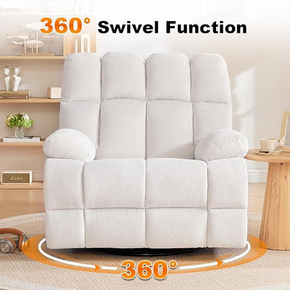 Eiayeebil 360° Swivel Glider Recliner, Oversized Recliner Rocker Chair, Extra Wide Manual Recliner, Overstuffed Soft Rocking Sofa Chair for Living Room& Bedroom (Beige)