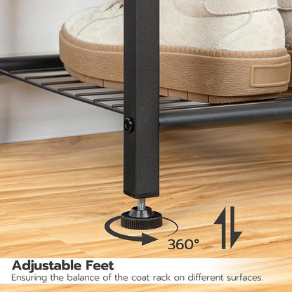 HOOBRO Hall Tree, Coat Rack with Shoe Rack, Hall Tree with Bench, 5 Tier Shoe Storage Organizer with 9 Hooks for Entryway, Closet, Sturdy, Industrial, Greige and Black BG80MT01G2