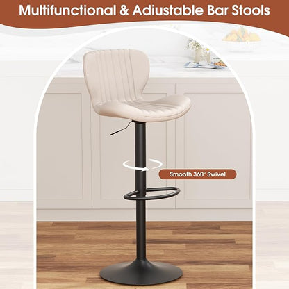JAMFLY Bar Stools Set of 6, Leather Adjustable Barstools Counter Height Modern Bar Stools, Island Chairs Set of 4 for Kitchen, Beige