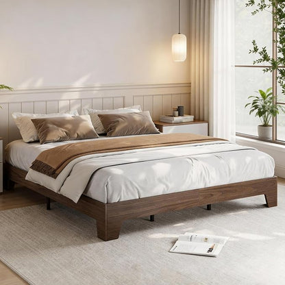 IDEALHOUSE Queen Size Wood Bed Frame,Platform Nature Bed with Strong Wooden Slats,No Box Spring Needed,Minimalist Bedroom Furniture,Contemporary Wooden Bed Frame,Easy Assembly