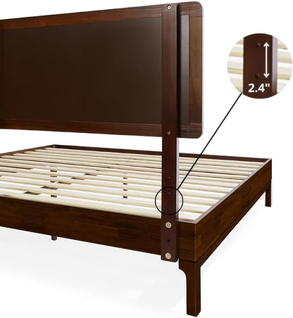 Bme Nipe King 14 Inch Bohemian Bed Frame with Adjustable Wicker Headboard - Rustic & Vintage Style with Acacia Wood - No Box Spring Needed - Easy Assembly - Walnut