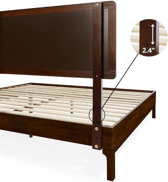 Bme Nipe 14 Inch Deluxe Bed Frame with Adjustable Headboard - Rustic & Bohemian Unique Style with Acacia Wood - No Box Spring Needed - 12 Strong Wood Slat Support - Easy Assembly - Twin, Walnut
