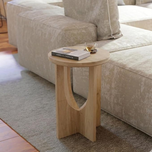 Relso Stupa Solid Wood End Table - 22" Tall Round Side Table, Natural Finish, Handcrafted, Effortless Assembly, Modern Look, Compact for Living Room or Bedroom, Space-Conscious Decor for Small Areas