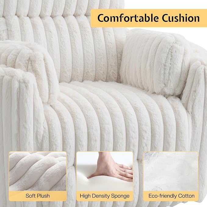 Jocisland Power Recliner Nursery Chair for Adults, Electric Swivel Rocking Glider with USB & Type-C Charge, Plush Corduroy Armchair with 2 Pillows, Cozy Reclining Sofa for Living Room, Bedroom, Cream