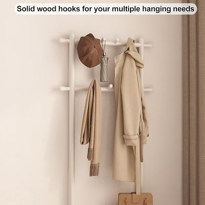 AQIMUELE Coat Rack with Shoe Storage, Narrow Wooden Hall Tree with Bench, 11 Hooks and 2-Tier Storage Shelves, 3-in-1, Entryway Bench with Coat Rack (23.6"-Deep White)