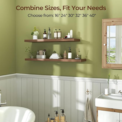 Fun Memories Floating Shelves for Wall 40 Inch Set of 3, Farmhouse Floating Shelves with Invisible Heavy Duty Bracket, 10 Inch Deep Bathroom Shelves for Storage, Living Room, Kitchen, Decor, Walnut