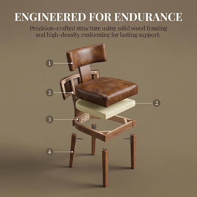HNY Mid Century Modern Dining Chairs Set of 2, Farmhouse PU Leather Upholstered Accent Chair Curved Backrest Kitchen Chairs, with Hardwood Frame, Brown