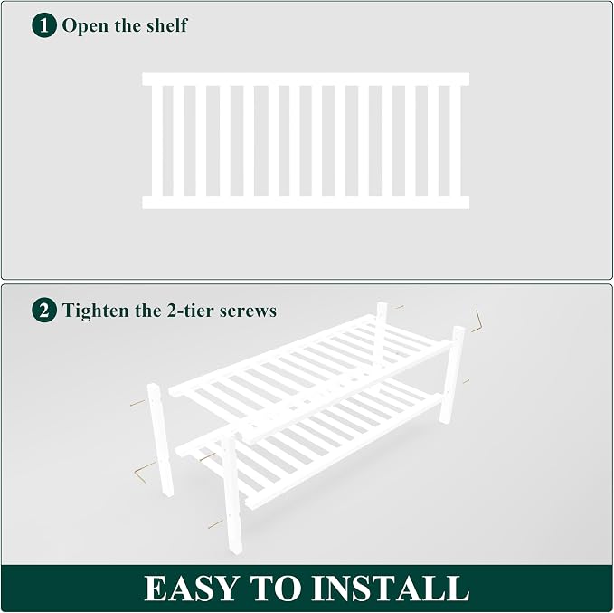 Smiry Bamboo Shoe Rack, 2 Tier Free Standing Wooden Shoe Organizer, Stackable Wood Shoe Storage Shelf for Closet, Entryway, 14 Vertical Slats, One-piece Heavy-Duty Legs, 26.8"x11"x13", White