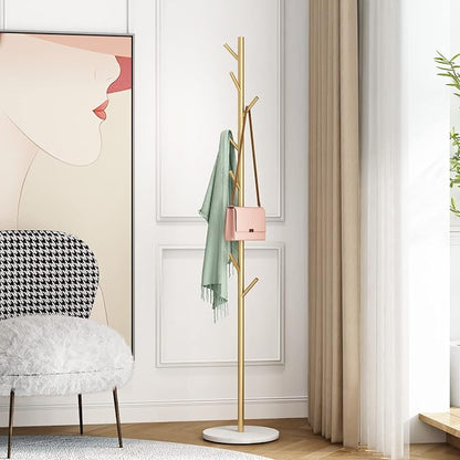 DOORXIFO Gold Coat Racks, Metal Coat Rack Freestanding with Hooks, Entryway Coat Rack Stand, Coat Racks with Marble Base, Coat Tree for Hanging Clothes, Hats, Bags