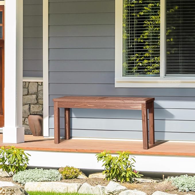 VINGLI Outdoor Wooden Bench, 45” Porch Bench Outdoor Backless Garden Bench, Small Outdoor Bench for Deck Patio Entryway (Brown, 45in)