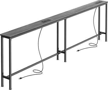 SUPERJARE 79 Inch Sofa Table with 2 Power Outlets and USB-C Ports, 5.9 Inch Narrow Console Table with Storage, Long Entryway Hallway Couch Table Behind Sofa, Small Spaces, Living Room, Grey AST001H