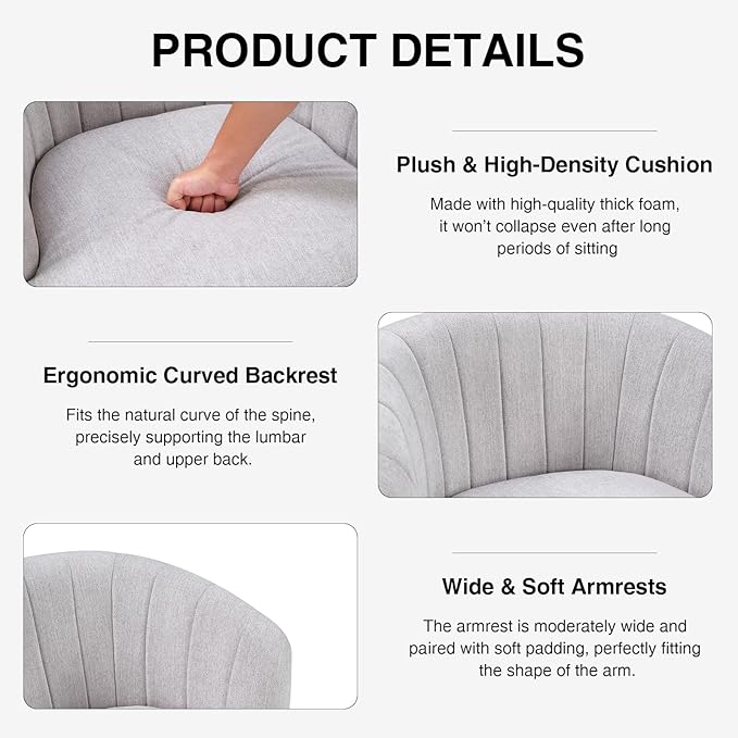 CANMOV Swivel Accent Chair with Armrest Set of 2, Modern 360 Degree Swivel Barrel Chair with Curve Back and Soft Cushion, Comfy Fabric Round Armchair Single Sofa for Living Room, Bedroom,Grey