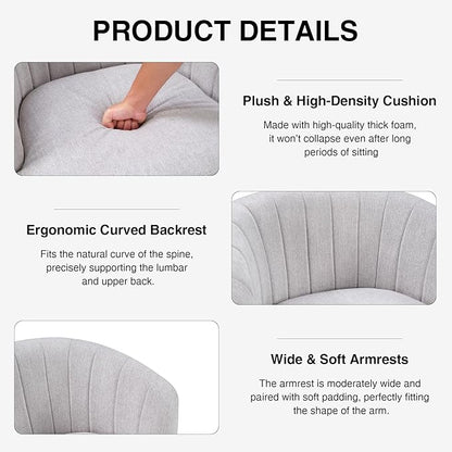 CANMOV Swivel Accent Chair with Armrest Set of 2, Modern 360 Degree Swivel Barrel Chair with Curve Back and Soft Cushion, Comfy Fabric Round Armchair Single Sofa for Living Room, Bedroom,Grey