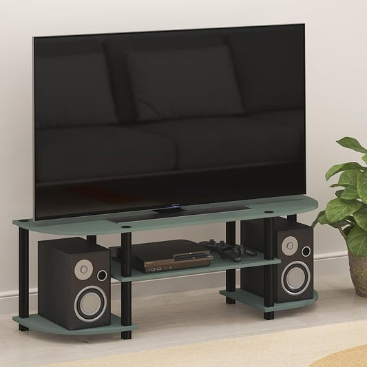 Furinno Turn-S-Tube TV Stand, 3-Tier Entertainment Center for TV up to 55 Inch, TV Console with Round Corner and Open Shelves, for Living Room, Bedroom, Sage Green