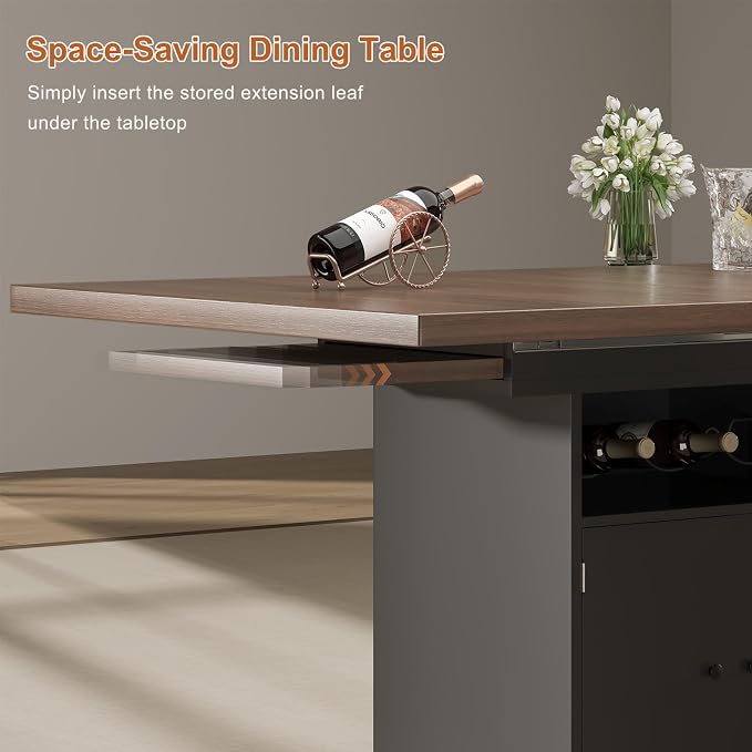 Extendable Dining Room Table for 4-6, 47-63 Inch Faux Marble Extendable Dining Table, Modern Expandable Rectangle Kitchen Dining Table with Storage for Kitchen Living Room