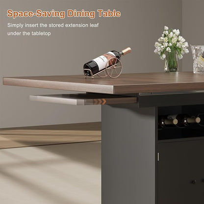 Extendable Dining Room Table for 4-6, 47-63 Inch Faux Marble Extendable Dining Table, Modern Expandable Rectangle Kitchen Dining Table with Storage for Kitchen Living Room