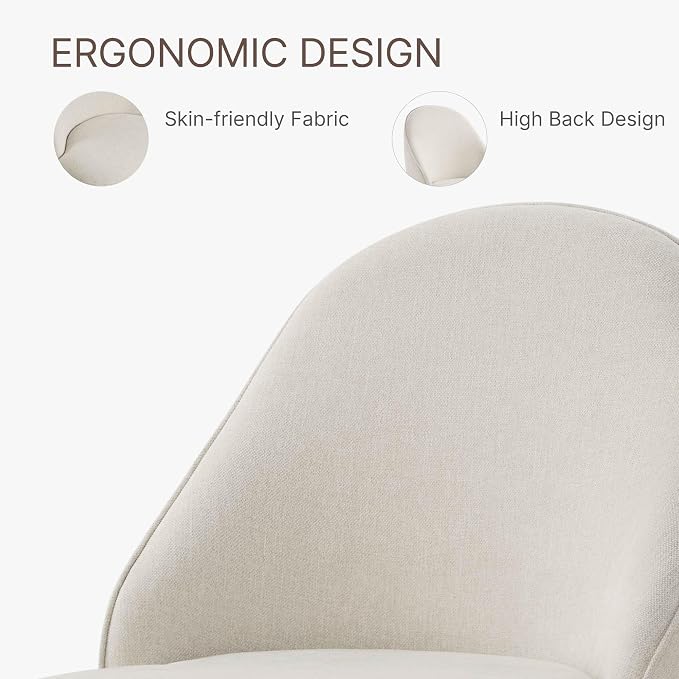KISLOT Swivel Dining Chairs Set of 4, Upholstered Mid Century Modern Deskchair with Round Back, Linen Fabric Kitchen Chairs for Dining Room, Bedroom, Dressing Room, Linen