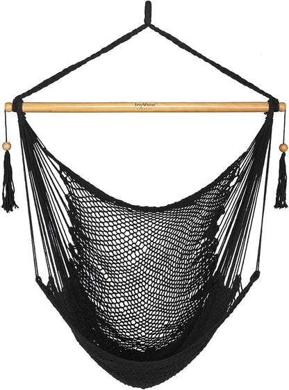 JoyView Hammock Chair with Spreader Bar Caribbean Hammock Swing Chair 300 LBS Weight Capacity XL Rope Hanging Chair for Outdoor Indoor Garden Yard - Black