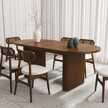 homary Extendable Oval Dining Table 63"-79", Japandi Style Kitchen Table for 4-6 People, Double Pedestal Base, Space-Saving Design for Family Gatherings, Holiday Dinners (Table Only)