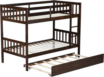 Bellemave Twin Over Twin Bunk Bed with Trundle,Convertible Bunk Beds with Ladder & Safety Guardrails,Twin Size Bunk Beds for Kids Girls Boys,Espresso