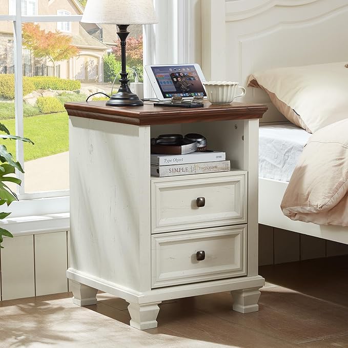 SAVOR LIFE Farmhouse Dresser and Nightstand Sets 2 Piece, 7 Drawer Dresser & 2 Drawer Nightstand Set, Rustic Wood Bedroom Furniture Set for Home, Bedroom, Hallway, White