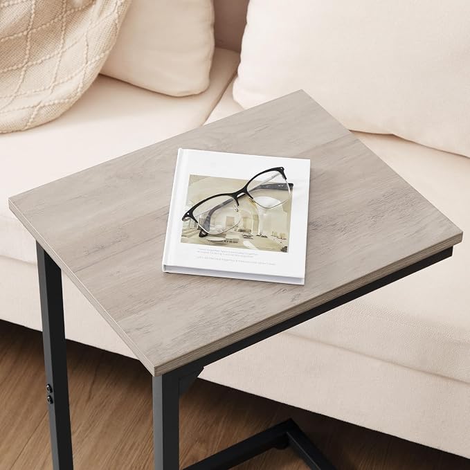 AMHANCIBLE C Shaped End Table, Slide Under Couch Table for Sofa, TV Tray Snack Table, Small Side Table for Small Space, Living Room, Grey HET02CGY-1