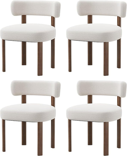 Wooden Dining Chairs Set of 4, Upholstered Kitchen Chairs with Solid Wood Legs, Mid Century Dining Room Chair with Ergonomic Curved Backrest for Kitchen Dining Vanity, Beige