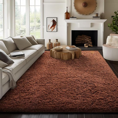 Ophanie 8x10 Brown Area Rugs for Living Room,Large Shag Bedroom Carpet,Big Indoor Thick Soft Shaggy Nursery Rug,Fluffy Carpets for Boy and Girls Room Dorm Decor Aesthetic with Over 99 pcs Pile fibers