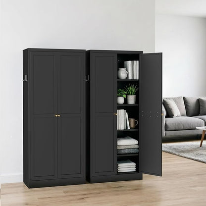 61" H Black Metal Kicthen Pantry Storage Cabinet 5-Tier Cupboard | Tall Metal Cabinets for Kitchen, Living Room, Garage, Heavy Duty Freestanding Utility Cabinet, Assembly Require