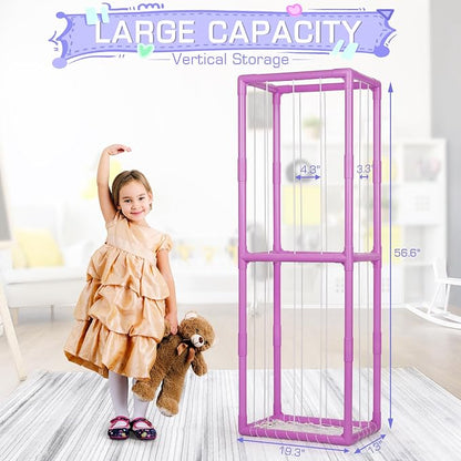 Stuffed Animal Storage Zoo Holder Space Save, PVC Stuffed Animal Organizer | Vertical Plush Toy Organizer with Elastic Band and Net, Large Capacity Stuffy Storage for Playroom Bedroom Nursery