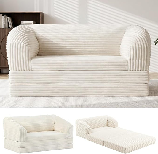 JUIKURY Convertible Sofa Bed, 3-in-1 Foldable Loveseat Couch with Armrest, Corduroy Floor Sofa & Sleeper Bed, No Assembly High-Density Foam Futon Mattress for Living Room, Small Apartment, Dorm