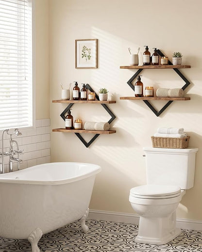 CHOEZON Floating Shelves, Set of 2 Wall Shelves, 2-Tier Hanging Shelves, Wall Shelf Set of 2, Wall Mounted Shelves, for Living Room, Bedroom, Kitchen, Office, Study, Rustic Brown TBJ01P2BF